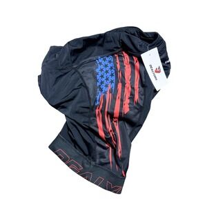 DEALYORK Cycling Shorts Mens Medium Black Padded USA Flag‎ Stretch Biker